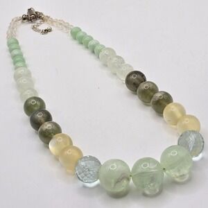 Graduated Beaded Statement Necklace Green Smoky Earth Tones Magnetic Clasp